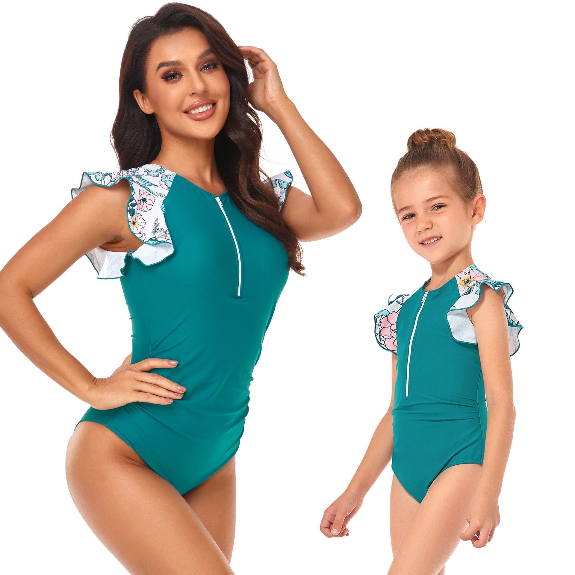 Wholesale Zipper One-piece Polyester Parent-child Swimwear